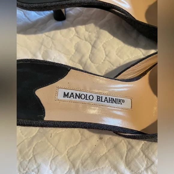 MANOLO BLAHNIK Dark Gray Pointed-Toe Coin Mules size 37.5 - Picture 5 of 14